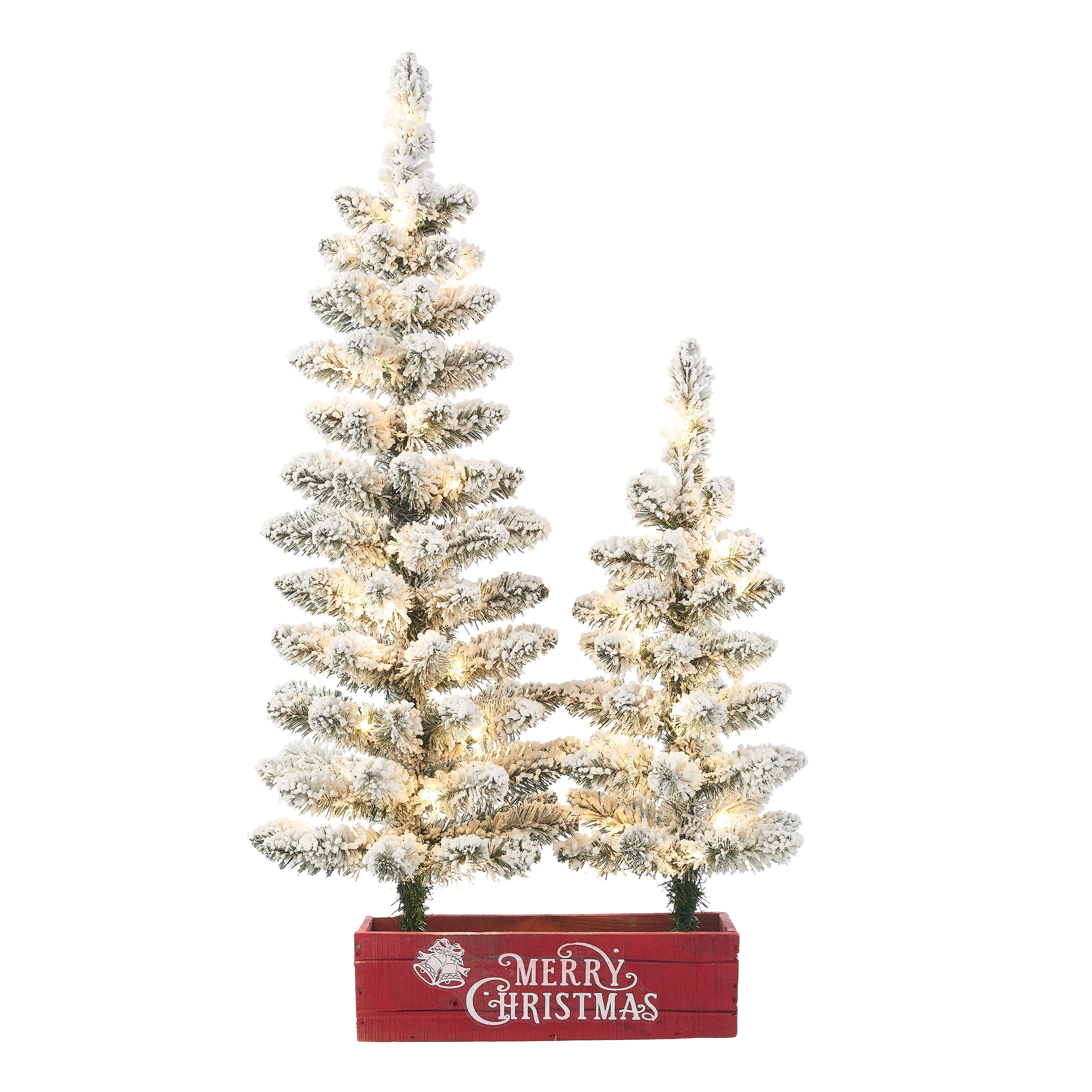 Holiday Time Prelit Flocked Farmhouse Potted Christmas Tree Set, Warm