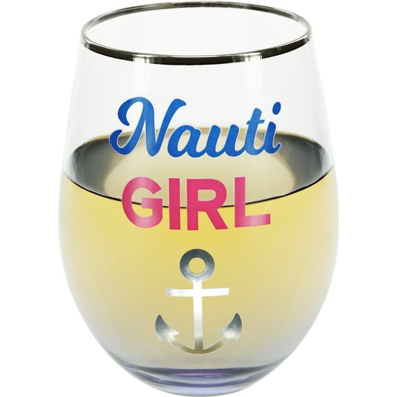 Pavilion Gift Company - Nauti Girl  - 18 oz Stemless Wine Glass