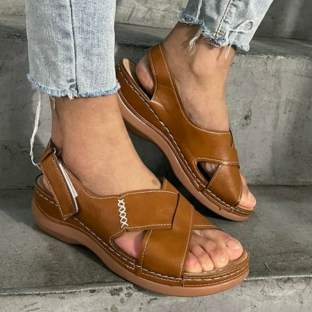 

Cathalem Womens Sandals Size 8 Double Wide Casual Thick-soled Wedges Sandals Breathable Leopard Print Heels for Women Sandal Brown 6.5