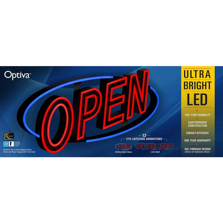 Optiva Business Light Ultra Bright LED OPEN Sign, 31.5