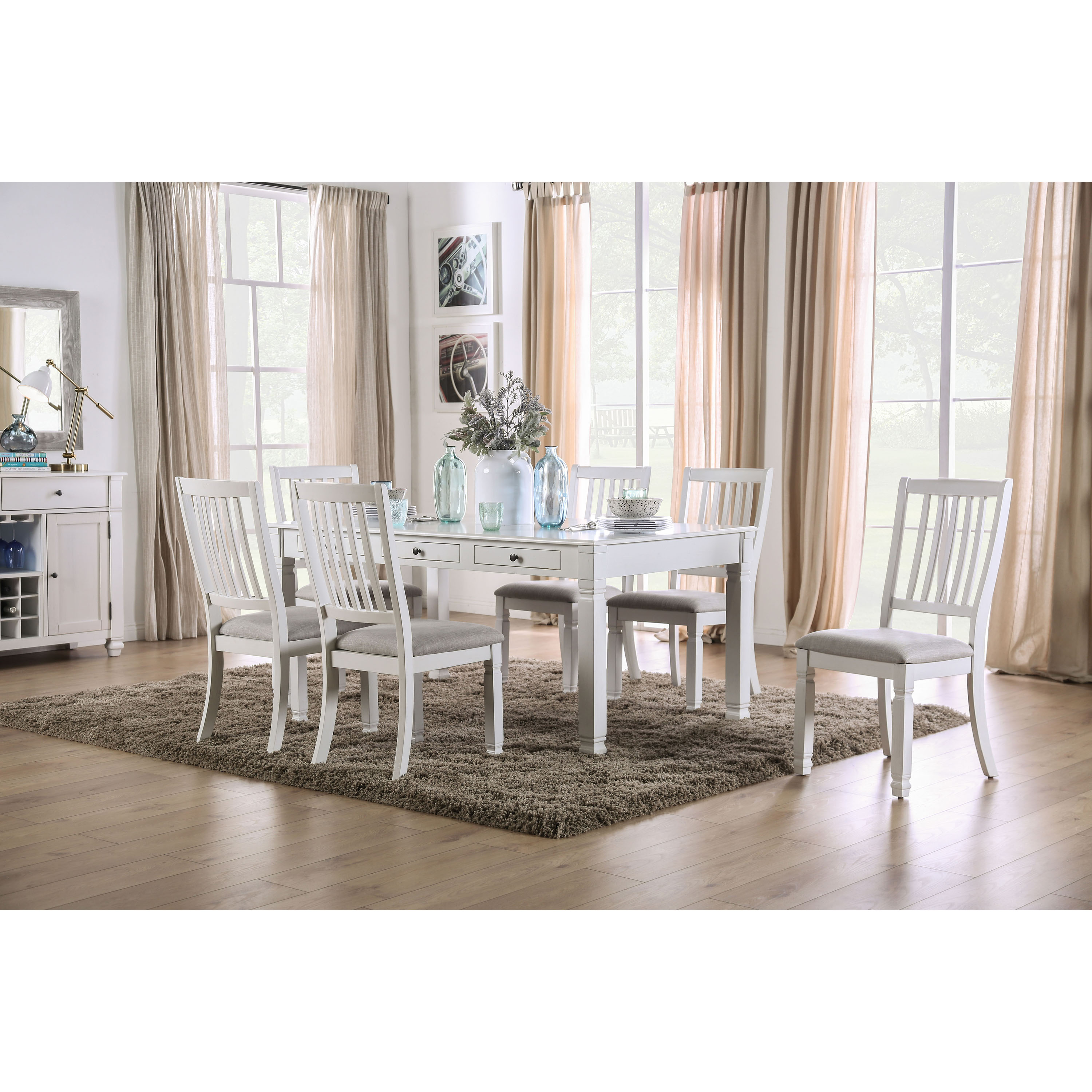 Furniture of America Loretta Contemporary 7Piece Dining Set, Antique
