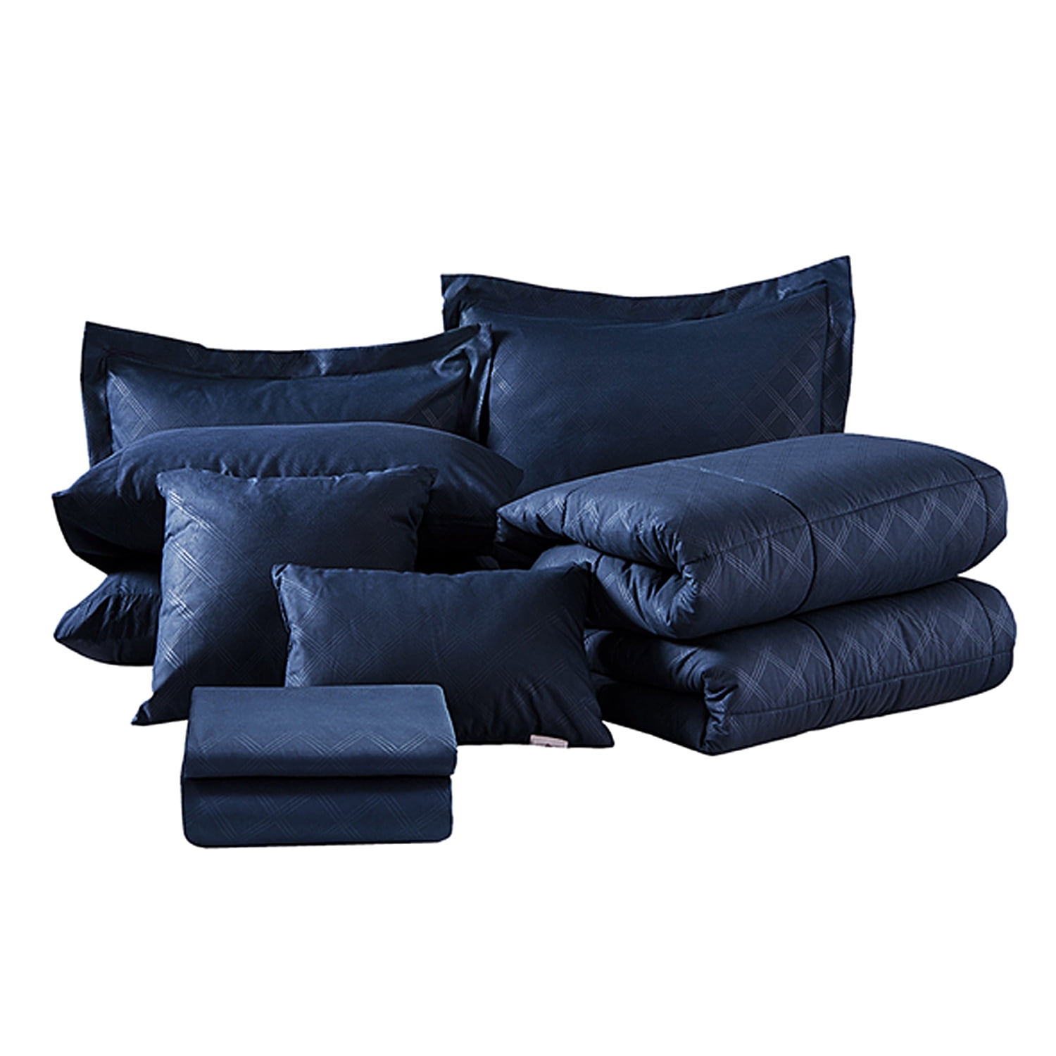 NC 10 Piece Bed in a Bag King Size Comforter Set Bedding Set, Plaid Pattern, Navy