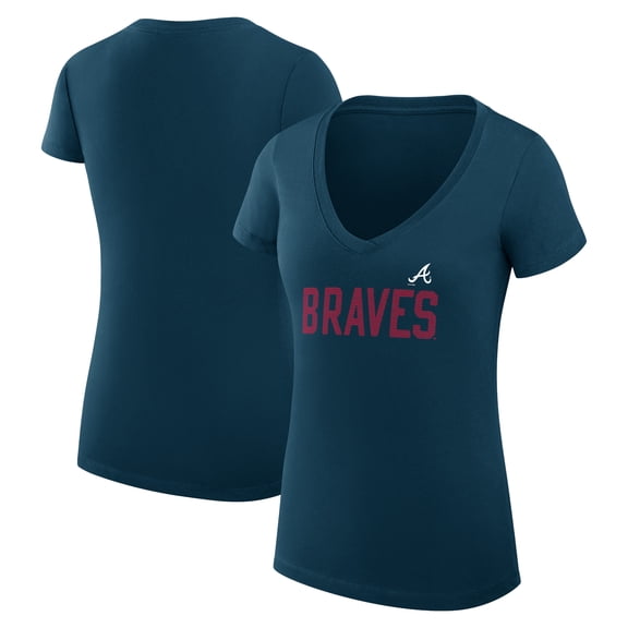 Women's G-III 4Her by Carl Banks  Navy Atlanta Braves Dot Print V-Neck Fitted T-Shirt