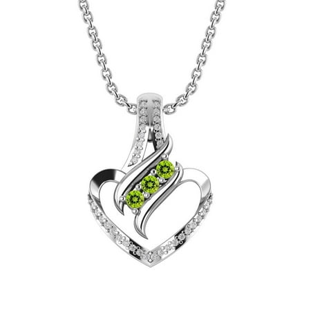 Sterling Silver Heart Necklace with Peridot Trio