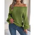 thumbnail image 5 of Crochet Tops for Women Off the Shoulder Sweaters Summer Long Sleeve Hollow Out Knit Beach Clothes Green S, 5 of 9