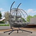 thumbnail image 5 of Double Egg Swing Chair with Stand, 2 Persons Hanging Egg Chair, 600LBS Capacity Indoor Outdoor Wicker Basket Oversized Hammock Chair for Backyard Balcony Bedroom, Gray Wicker+Gray Cushion, 5 of 10