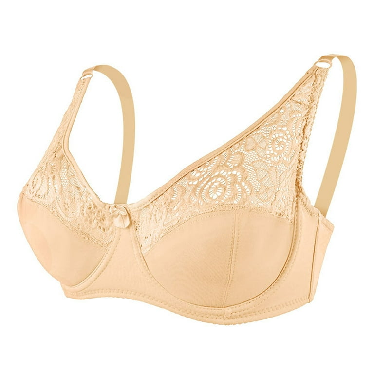 Wireless Bras with Support and Lift Unlined Bust Sheer Brassiere Thin Low  Cut Ladies Wireless Bra for Women Beige XL