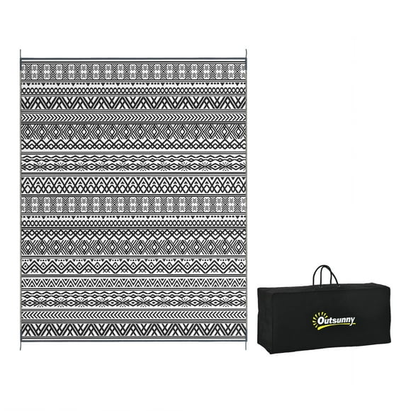 Outsunny Waterproof Outdoor Rug with Carry Bag 8' x 10', Grey, Cream Boho