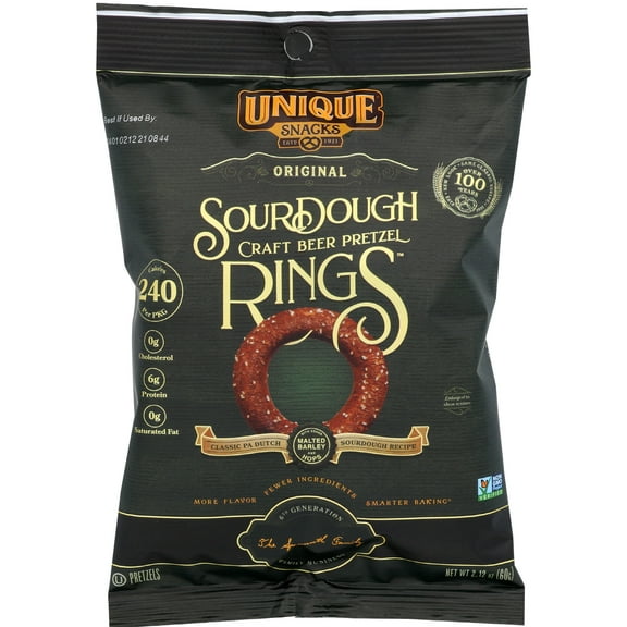 Unique Snacks - Unique Pretzels Sourdough Craft Beer Pretzel Rings, 2.12 Ounce Bags, 50.88 Ounce Total (Pack of 24)
