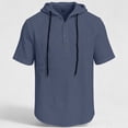 thumbnail image 7 of Hearthz Men’s Linen Blend Hooded Henley Shirts Drawstring Button Men Short Sleeve Shirt Summer Beach Big and Tall T Shirts for Men, 7 of 7