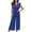 Blue, variant on Women's Summer Casual V Neck Ruffled High Belt Belt Accordion Pleated Trouser Legs Solid Color Sleeveless Jumpsuit Romper for Women Elegant Women's Jumpsuit Ladies Jumpsuits Dressy Women Romper Sweat