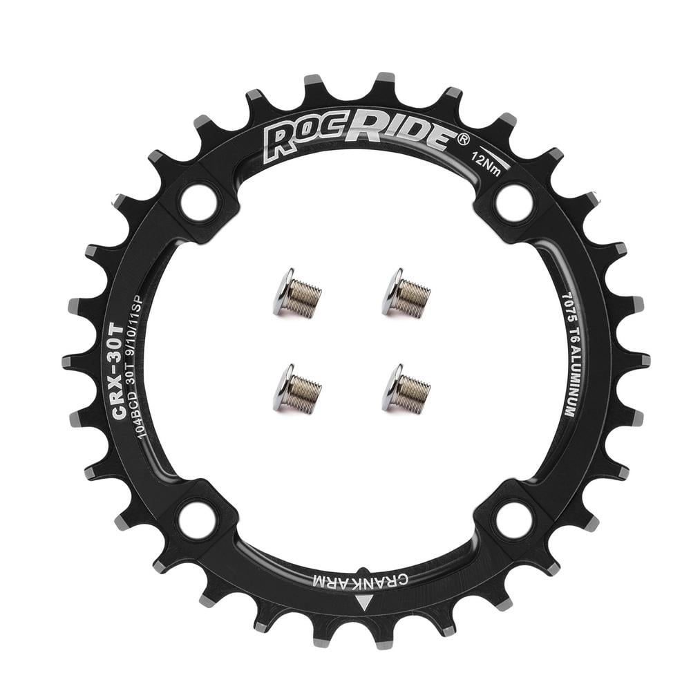 30T Narrow Wide Chainring 104 BCD Black Aluminum With 4 Steel Bolts By