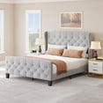 thumbnail image 2 of Dextrus Bed Frame Queen Size, Platform Bed with Velvet Headboard & Footboard, Wingback Upholstered Bed Frame Mattress Foundation, No Box Spring Needed, Grey, 2 of 7