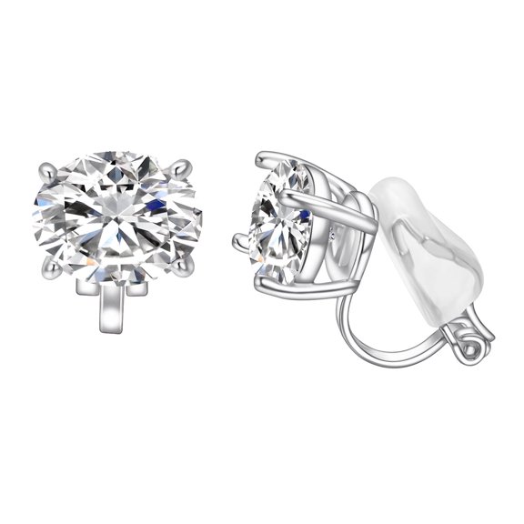 Yoursfs Sliver Round Zircon Clip on Earring for Women Hypoallergenic 18K Gold Plated Ear Clips Trendy Non Pierced Earrings