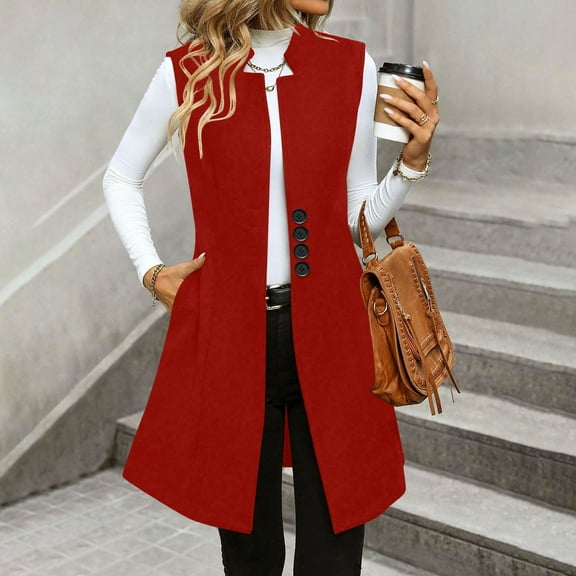 Wiyuqeen Womens Long Vest Fall Winter Wool Sleeveless Blazer Jackets Waistcoat Coats Open Front Solid Jacket Vest with Pockets