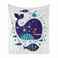 thumbnail image 1 of Whale Soft Flannel Fleece Blanket, Navy Sea Theme Cartoon Big Fish with Others in Ocean Swimming Image Art, Cozy Plush for Indoor and Outdoor Use, 70" x 90", Purple Turquoise White, by Ambesonne, 1 of 6