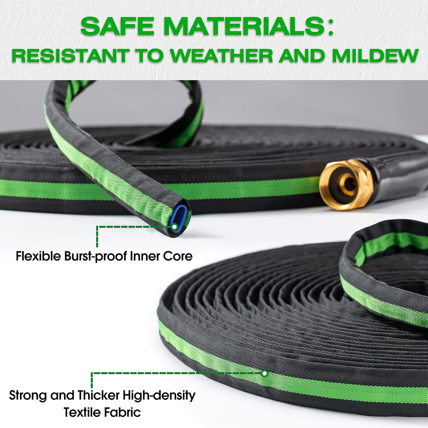 50FT Lightweight  Flexible Garden Hose - Kink-, Non-Expanding, Easy Storage for Yard Lawn Outdoor Use (Black-Green)
