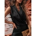 thumbnail image 4 of Women'S Elegant Satin Wrap V Neck Sleeveless Tank Blouse Tee Top Black L, 4 of 6