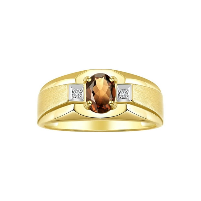 RYLOS Men's Rings Yellow Gold Plated Silver Classic 7X5MM Oval Gemstone & Diamond Ring Smoky Quartz June Birthstone Rings For Men, Silver Rings, Size 8