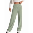 thumbnail image 3 of Womens High Waist Button Stretchy Pants Straight Leg Office Dress Pant Casual Trousers with Pocket Bean Green XXXL, 3 of 8