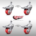 thumbnail image 2 of 3.5 Inch SS Red Polyurethane ½ Inch Threaded Stem Caster Set Total Lock Brake, 2 of 2
