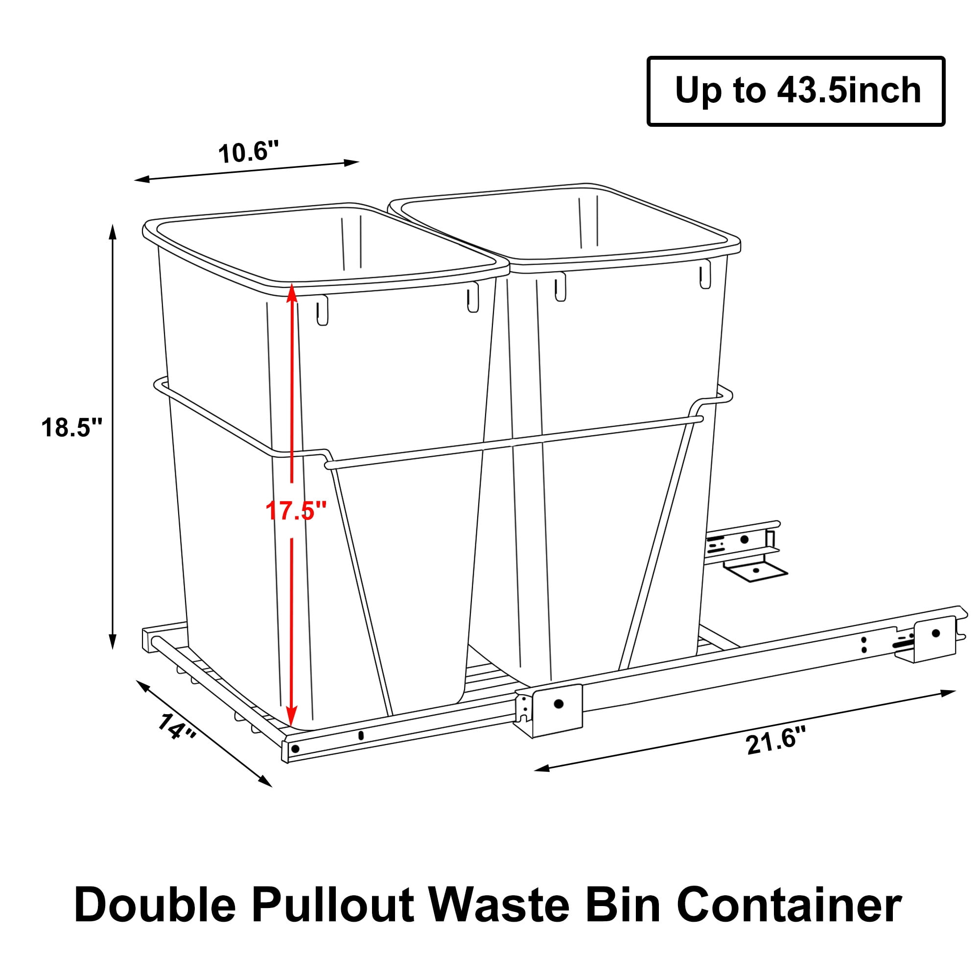ZENSTYLE Durable 2 Pack Pull Out Trash Garbage Can 35 Quart Sliding Kitchen Waste Container Saving Space Indoor