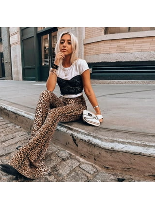 Leopard Print Flare Leg Pants, Elegant Long Length Pants For Spring & Fall,  Women's Clothing