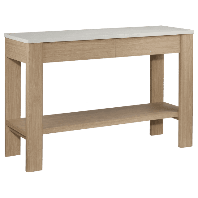 Bouclair Table Console Moderne en Bois Blanc et Naturel avec Dessus Blanc