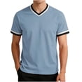thumbnail image 3 of Kojanyu Men's V-Neck Short Sleeve Shirts Contrast Trim Ringer Tees 2026 Casual Summer Tops Plus Size S-3XL, 3 of 7