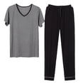 thumbnail image 4 of Kureaily Men's Pajamas Half Sleeved Trousers Set V Neck Thin Can Be Worn Outside The Casual Style Of Homewear Short Sleeve Sleepwear, 4 of 4