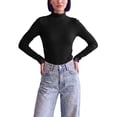thumbnail image 2 of INSPIRE CHIC Womens' Sweater Splicing Knit Mock Neck False Two Piece Long Sleeves Fall Winter Slim Fit Ruffle Lace Trim Pullover Top Large Black, 2 of 6