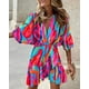 thumbnail image 1 of Autumn Summer Ruffled Dress Women Fashion Print Bat Sleeve V-neck Ruffled Mini Dress WomenL Gao Jinjia LED, 1 of 2