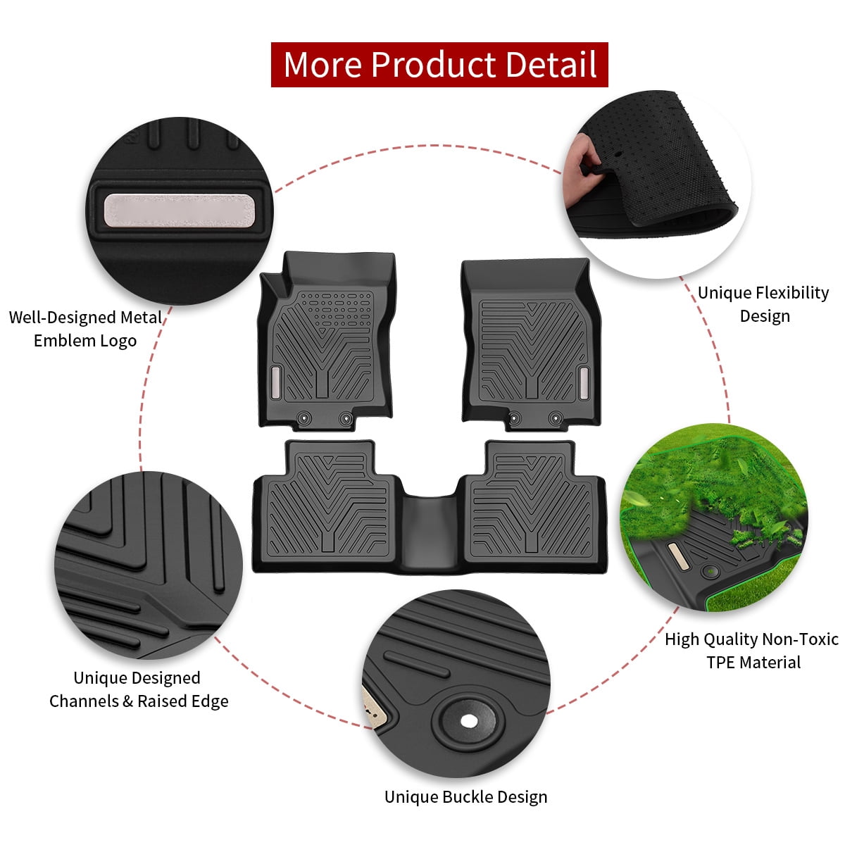 RVNI TPE Floor Mats Set for 2014-2020 Nissan Rogue All Weather TPE Rubber Waterproof 3D 1st & 2nd Row All Weather Protection