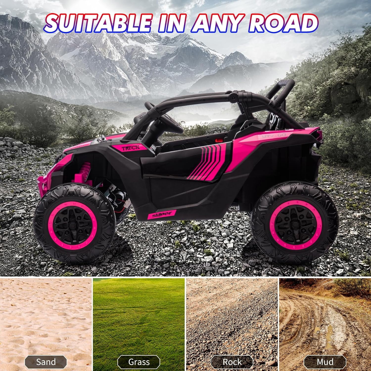 2 Seater Ride On Car for Kids, 24V 4WD Electric Utv with Remote Control, Battery Powered Electric Off-Road Utv Toy with Led Lights and Music for Boys Girls 3+