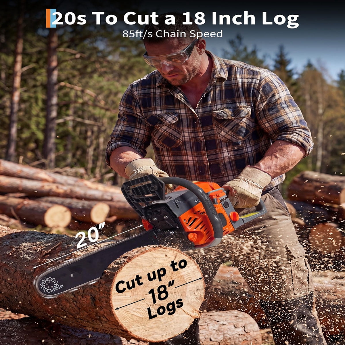 Ataucjin Gas Powered Chainsaw 52cc 2-Stroke, Features Automatic Chain Lubrication & Quick Start, Ergonomic Handle for Heavy-Duty Tree Trimming and Land Clearing