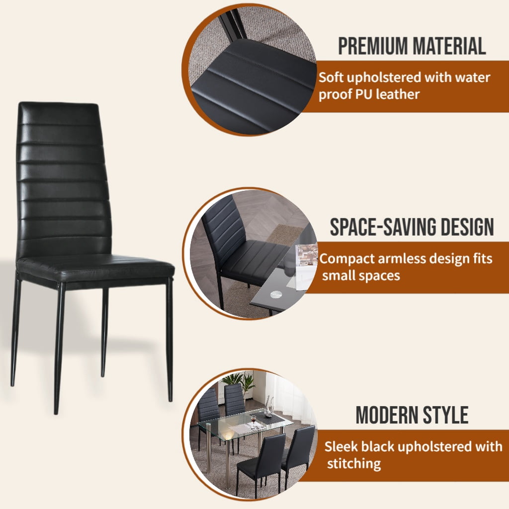 Zimtown Set of 4 Dining Side Chairs PU Leather Elegant Design Home Kitchen Furniture Black