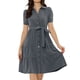 thumbnail image 1 of Vestido camisero de cambray para mujer, manga corta, con botones, cintura con lazo, cuello en V occidental, vestidos de mezclilla Gris Oscuro S, 1 of 5