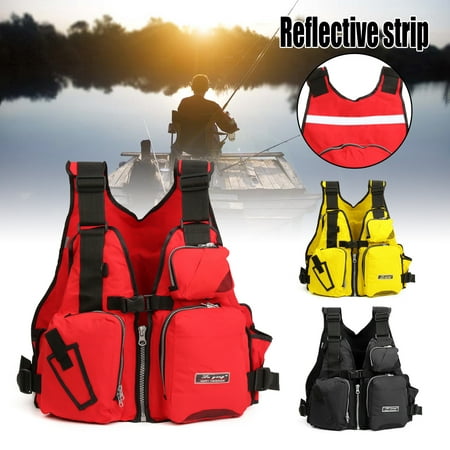 U niversal Adult Breathable Nylon EPE Fishing Safety Life J acket Kayak Life Vest Adjustable Swimming Sailing Boating Drifting Kayak Floating with Multi-Pockets & Reflective