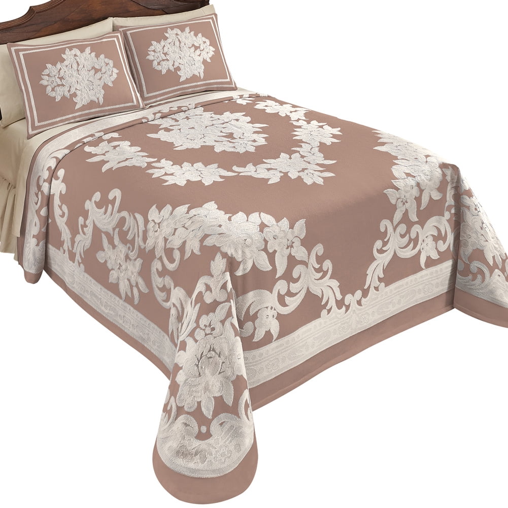 Barda Floral Medallion Luxury Woven Jacquard Bedspread, Queen, Natural
