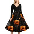 thumbnail image 6 of Womens Halloween Dress Pumpkin Costume Dresses Vintage Bat Print Dress A Line Dress Halloween Themed Plus Size Clothes Orange 3XL, 6 of 6