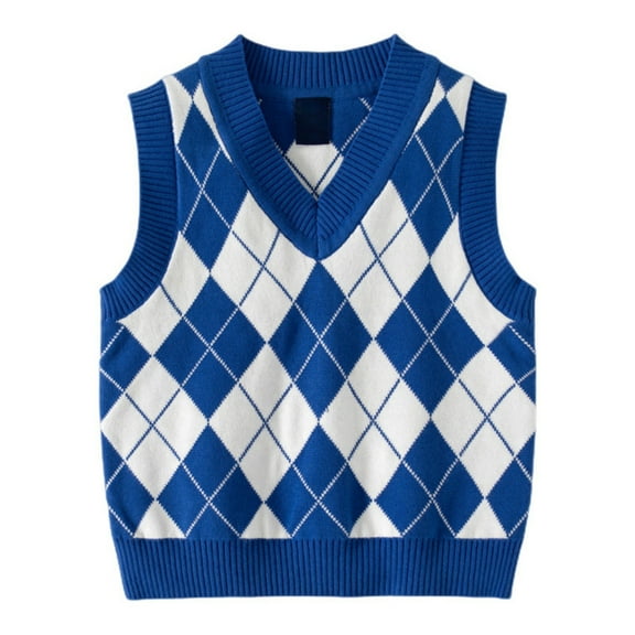 SILVERCELL Argyle Sweater Vest 100% Cotton School Uniform Vest for Little Girls Boy V Neck Sweater Vest Sleeveless Pullover Knitted Waistcoat for Teen Kids