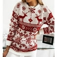 thumbnail image 3 of Women's Fashion Winter Christmas Knitted Long Sleeve Round-Neck Sweater for Fall and Winter, Cozy and Festive, Great as Christmas Sweaters for Women and Christmas Gifts,Red,Size XL, 3 of 9