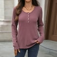 thumbnail image 2 of Holzkary Womens Long Sleeve Henley Shirts Ribbed Button Down Casual Tunic Tops Women's Knit Tops Casual Long Sleeve Blouses Slim Fit Button Down V Neck Shirt Brick Red L, 2 of 5
