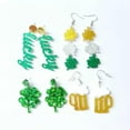 thumbnail image 3 of All Glitter Acrylic Green Clover Floral Dinosaur Hat St. Patrick's Day Earrings, 3 of 9