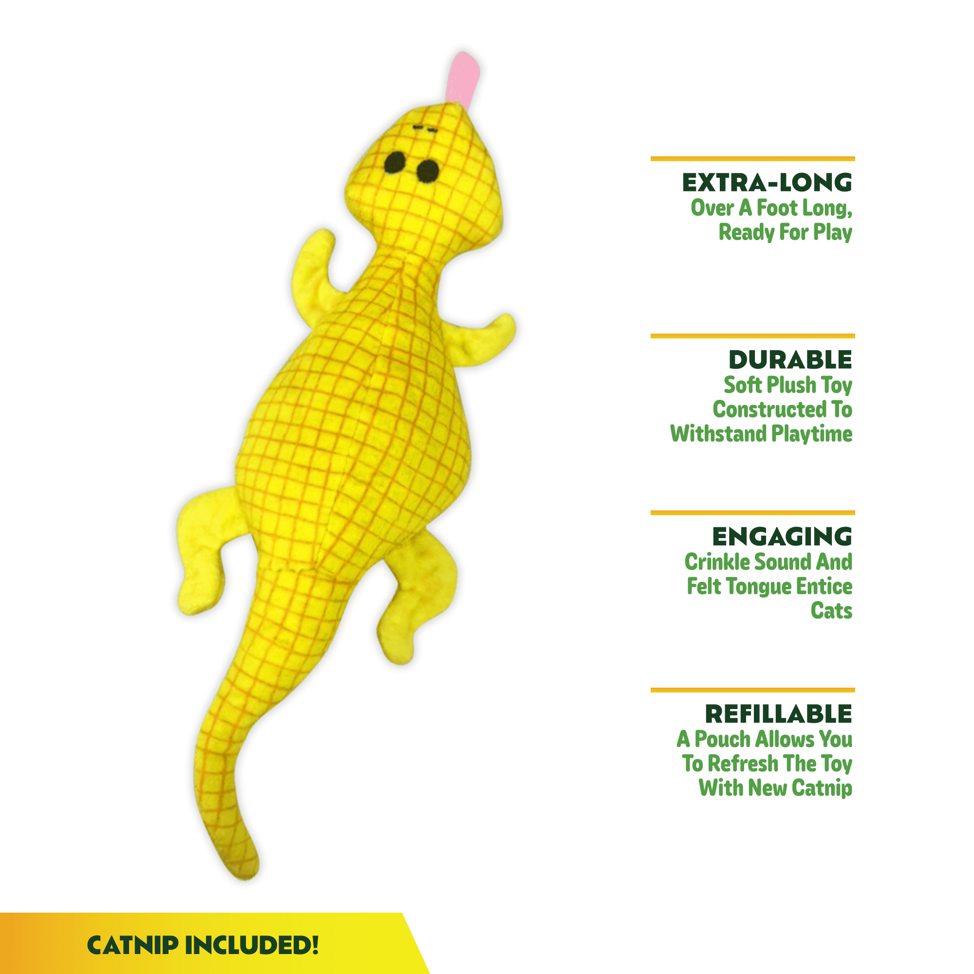 Kitty Ka-Zoom Lizard Kicker High Potency Refillable Plush Catnip Cat Toy