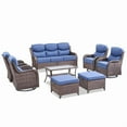 thumbnail image 3 of PARKWELL 8 Piece Outdoor Patio Furniture Set,All-Weather High Back Conversation Set with Luxury 6-Inch Thick Cushions,Swivel Glider Chair,9-Seat Furniture Sets for Garden, Deck, Backyard,Brown/Navy, 3 of 9
