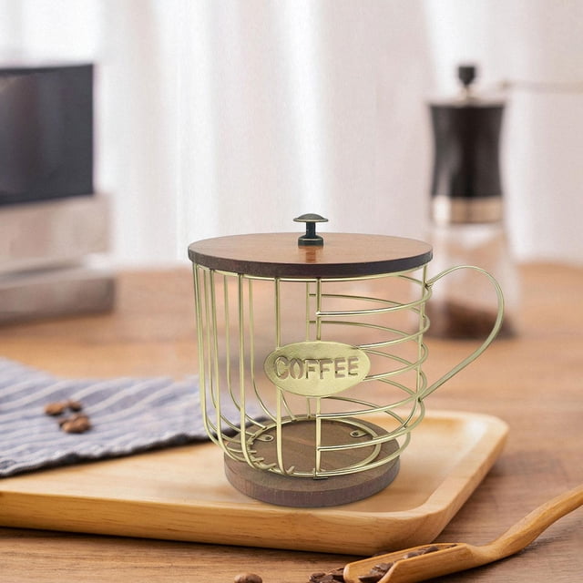 Soporte para cápsulas de café, cesta moderna para cápsulas de café, organizador de decoración, taza con tapa, jaulas para cápsulas de café de hierro, Oro Soledad Titular de la cápsula de café