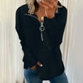 thumbnail image 3 of Tittly Sweatshirt for Women Womens Tops Womens Tops Casual 3/4 Length Sleeve V Neck Shirts And Blouses Zipper Collar Women Shirts Womens Jumper Long Sleeve Tops Quarter Zip Pullover Women Black S, 3 of 5