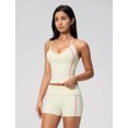 thumbnail image 5 of IBTOM CASTLE 2 Piece Workout Sets for Women Shorts Yoga Pilates Outfits Striped Backless Halter Padded Tank Top With High Waist Fold-over Biker Shorts Beige, 5 of 7