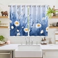 thumbnail image 2 of Spring Daisy Blue Kitchen Curtains 72 Inch Length, Pastoral Botanical White Floral Leaf Grommet Top Bedroom Living Room Curtains, Light Filtering Cafe Curtain Drapes 2 Panels Set 104''x72'', 2 of 9